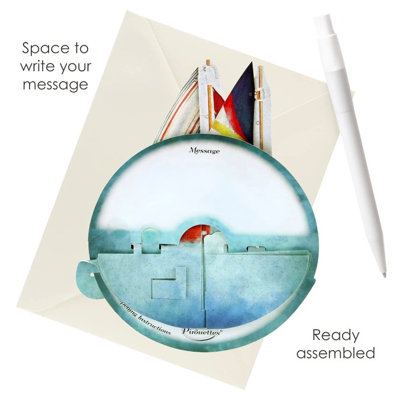 SANTORO Pirouette, 3D Pop Up Greeting Card - Sailing - Birthday Greeting Card, Graduation, Dad, Son, Birthday, Father's Day, Travel, Water Sports - Image 4